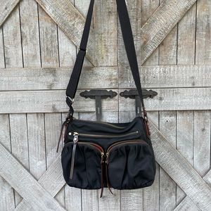 MZ Wallace Black Nylon Multiple Pockets Crossbody Bag.